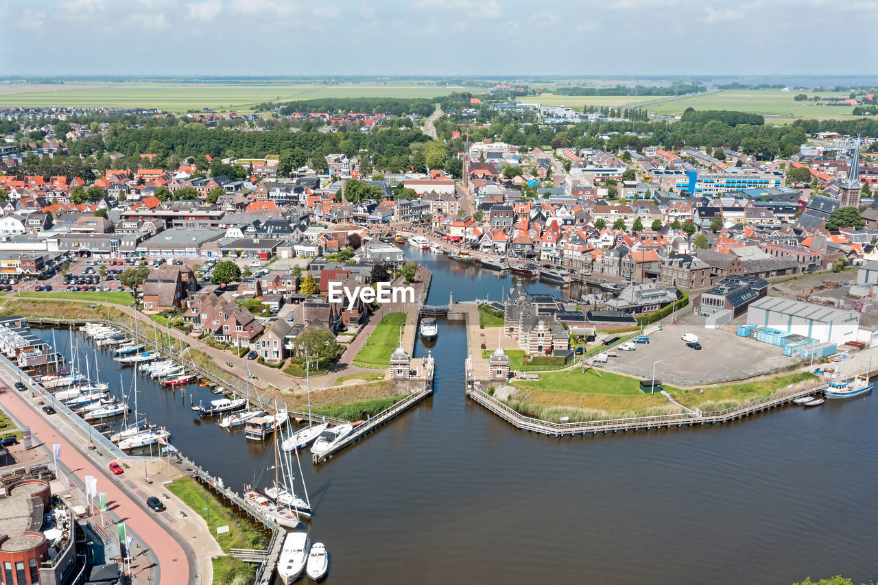 Aerial from the city lemmer in friesland the netherlands