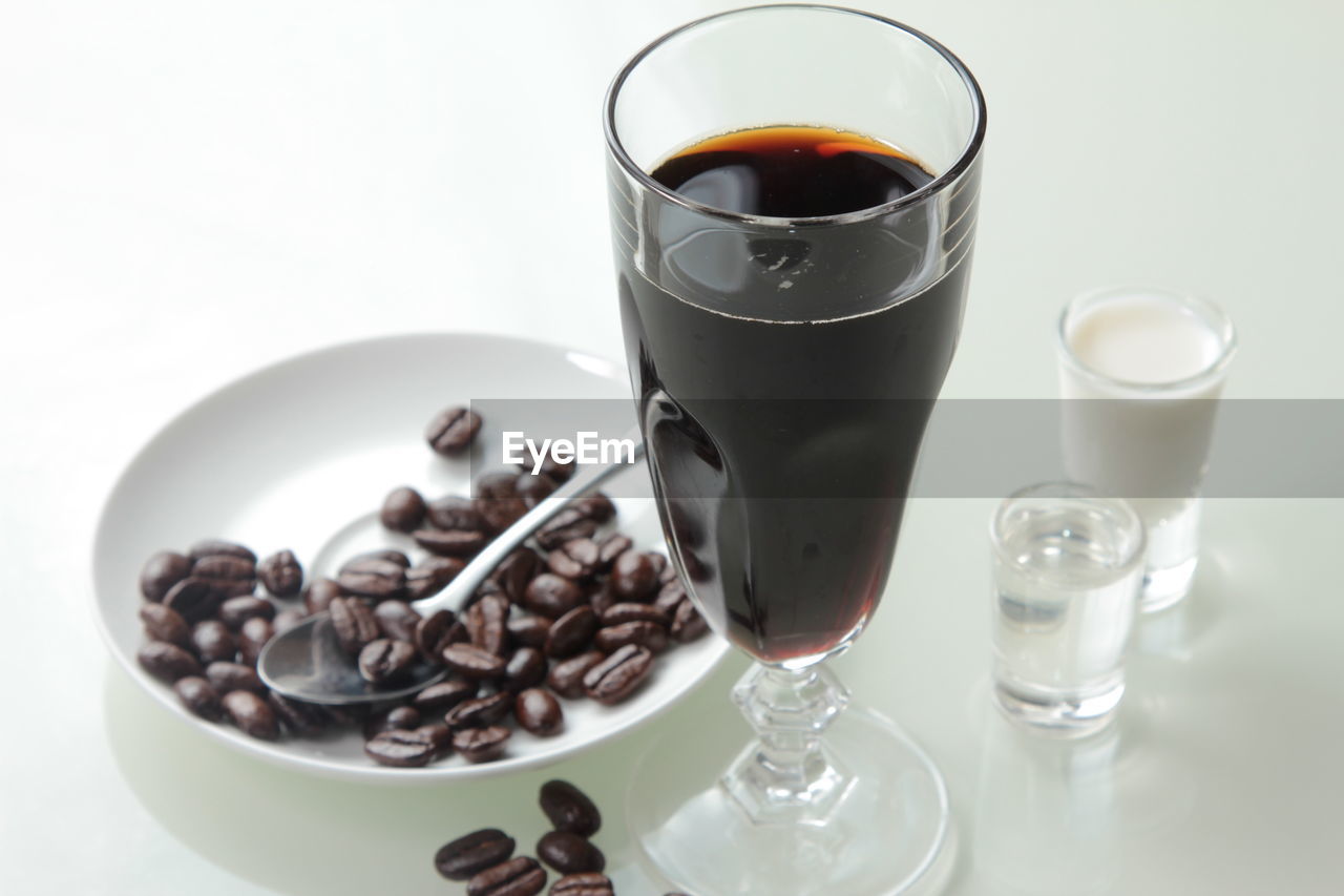 High angle view of coffee on white background