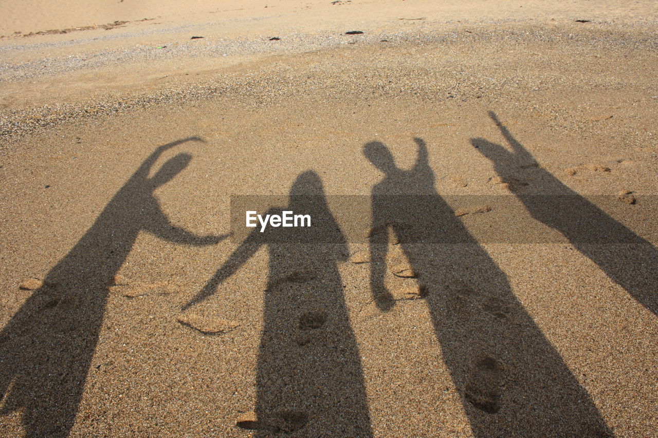 Shadow of people on sand at beach