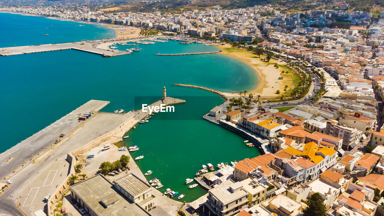 Rethymno old port with bars and restaurants, crete, greece