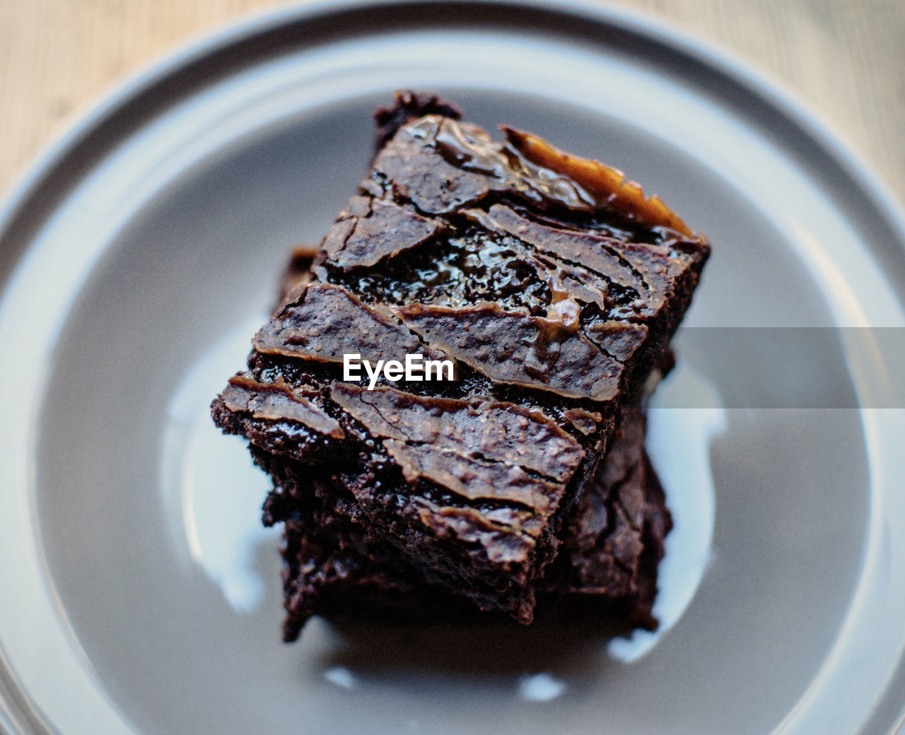 Close-up of chocolate brownie cake served in plate