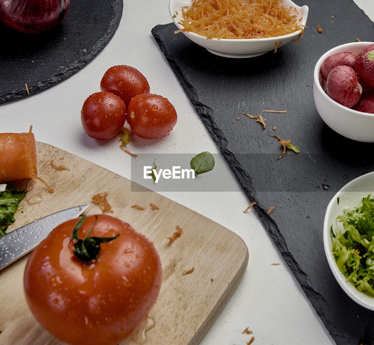 High angle view of food on table