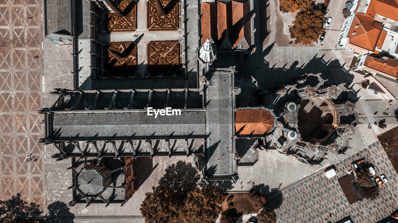 high angle view of people walking on street