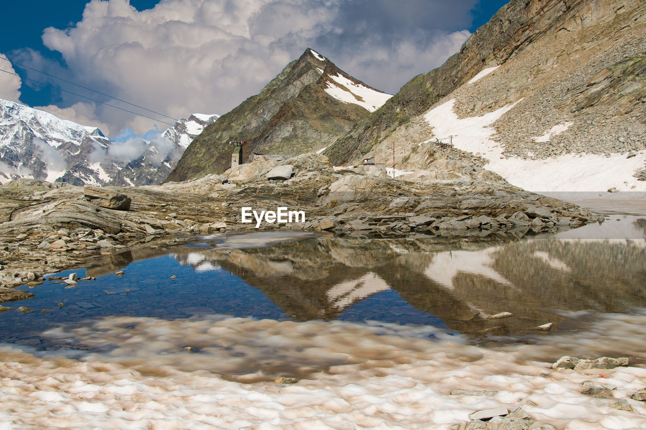 Panoramic view of lago smeraldo on the pass of mount moro