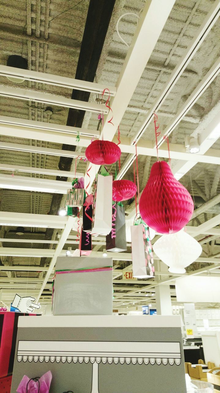 Low angle view of lantern hanging on ceiling