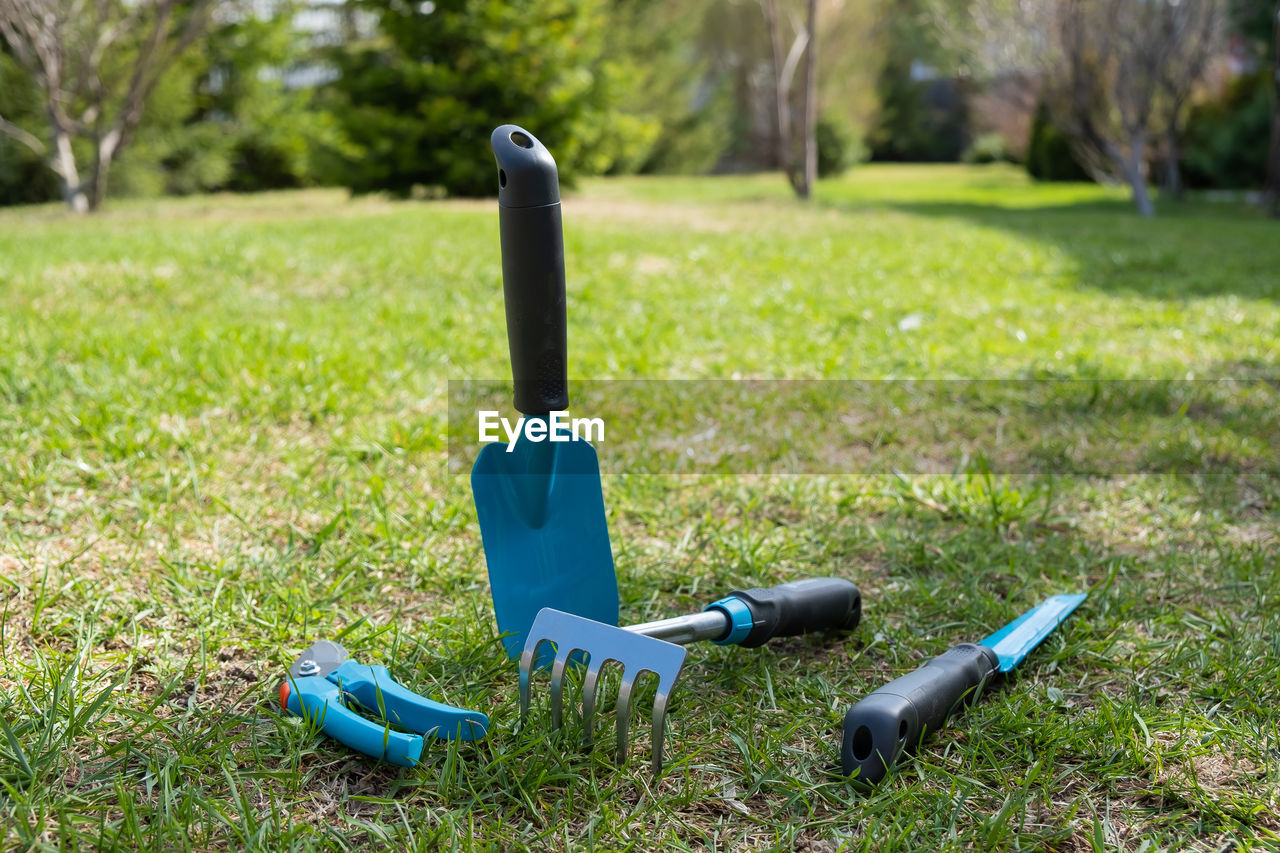 CLOSE-UP OF TOY ON GRASSY FIELD