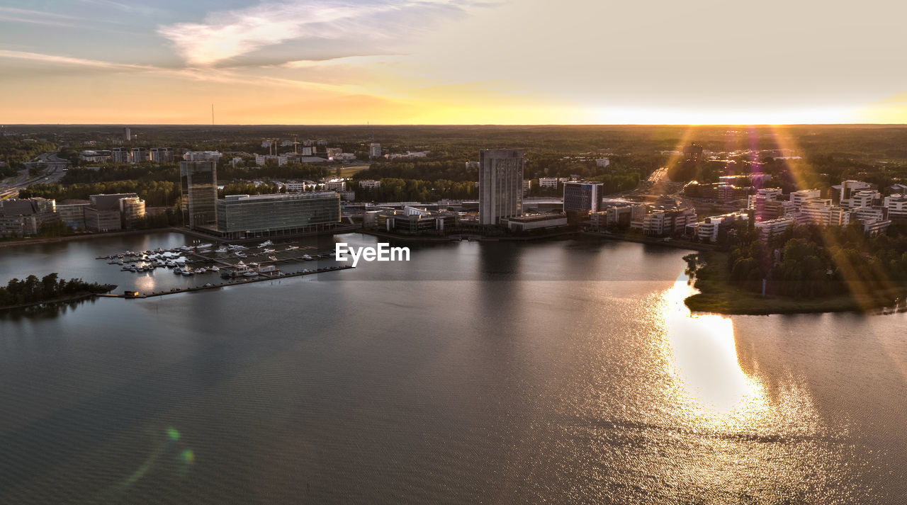 AERIAL VIEW OF RIVER AGAINST SKY DURING SUNSET