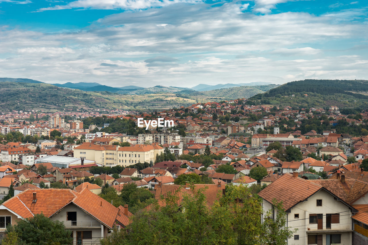 High angle view of townscape against sky