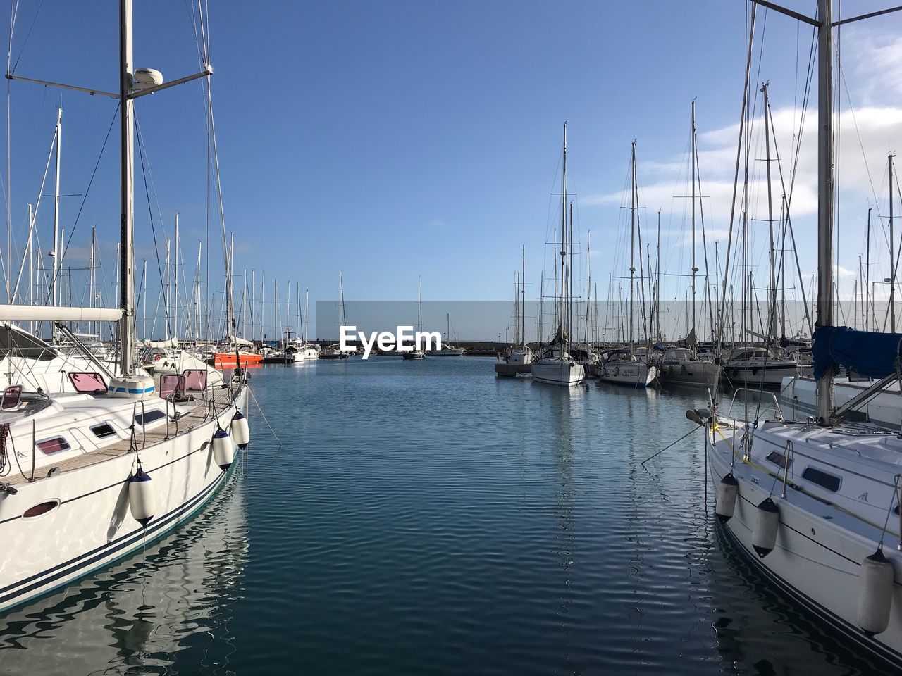 SAILBOATS MOORED IN HARBOR AT PORT