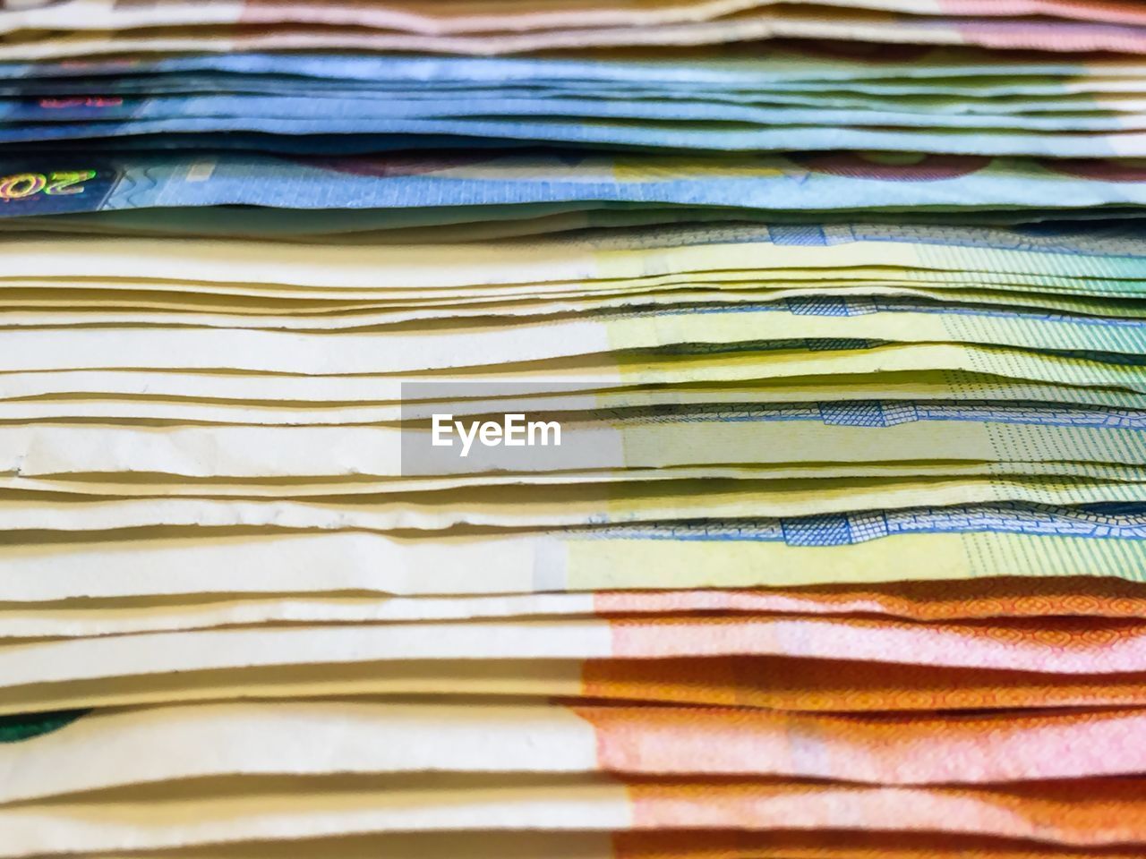 Full frame shot of european union currency banknotes