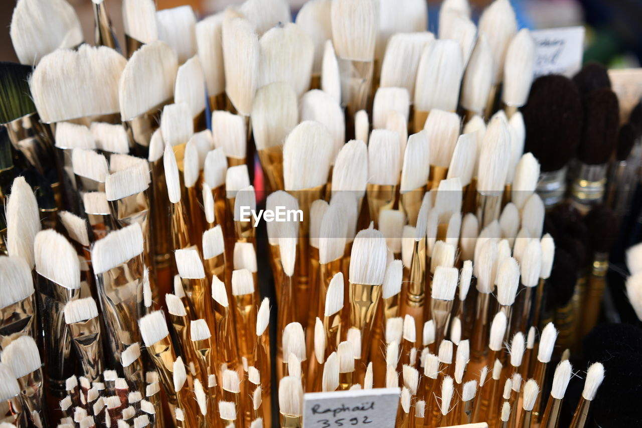 High angle view of brushes for sale in store