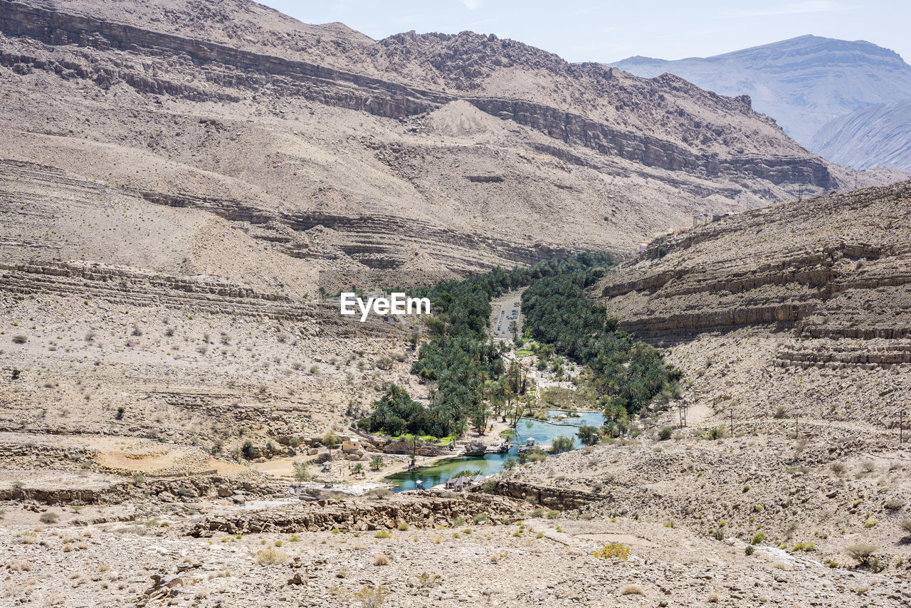 Top view of wadi bani khalid, sultanate of oman. travel destination in middle east