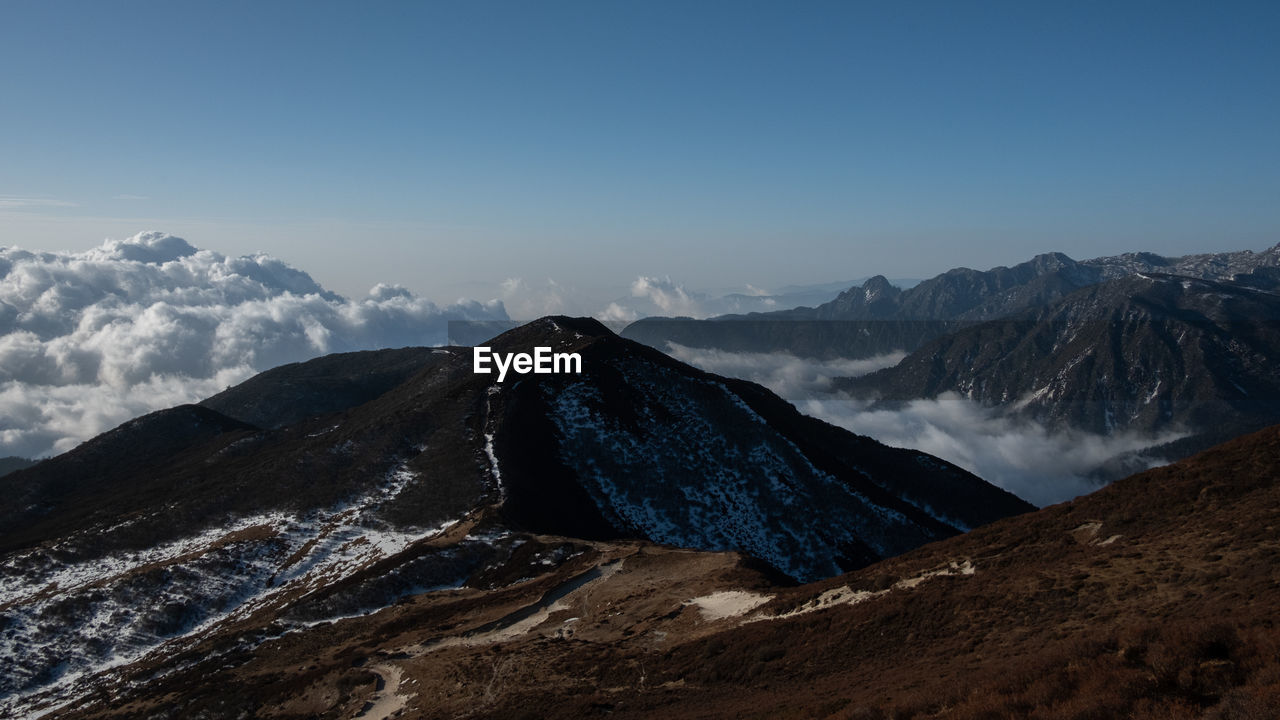 Scenic view of snowcapped mountains against sky