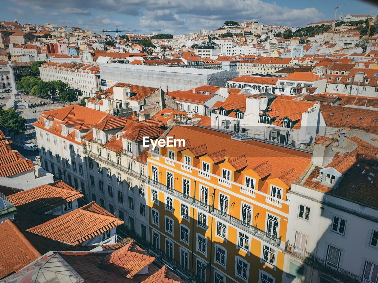 High angle view of buildings in city