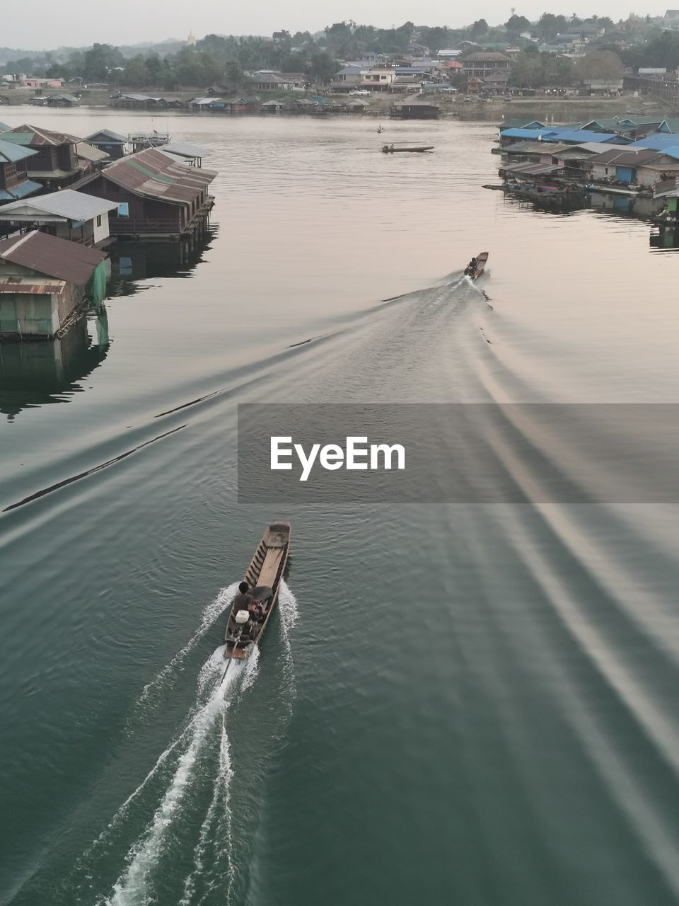 High angle view of nautical vessel on river