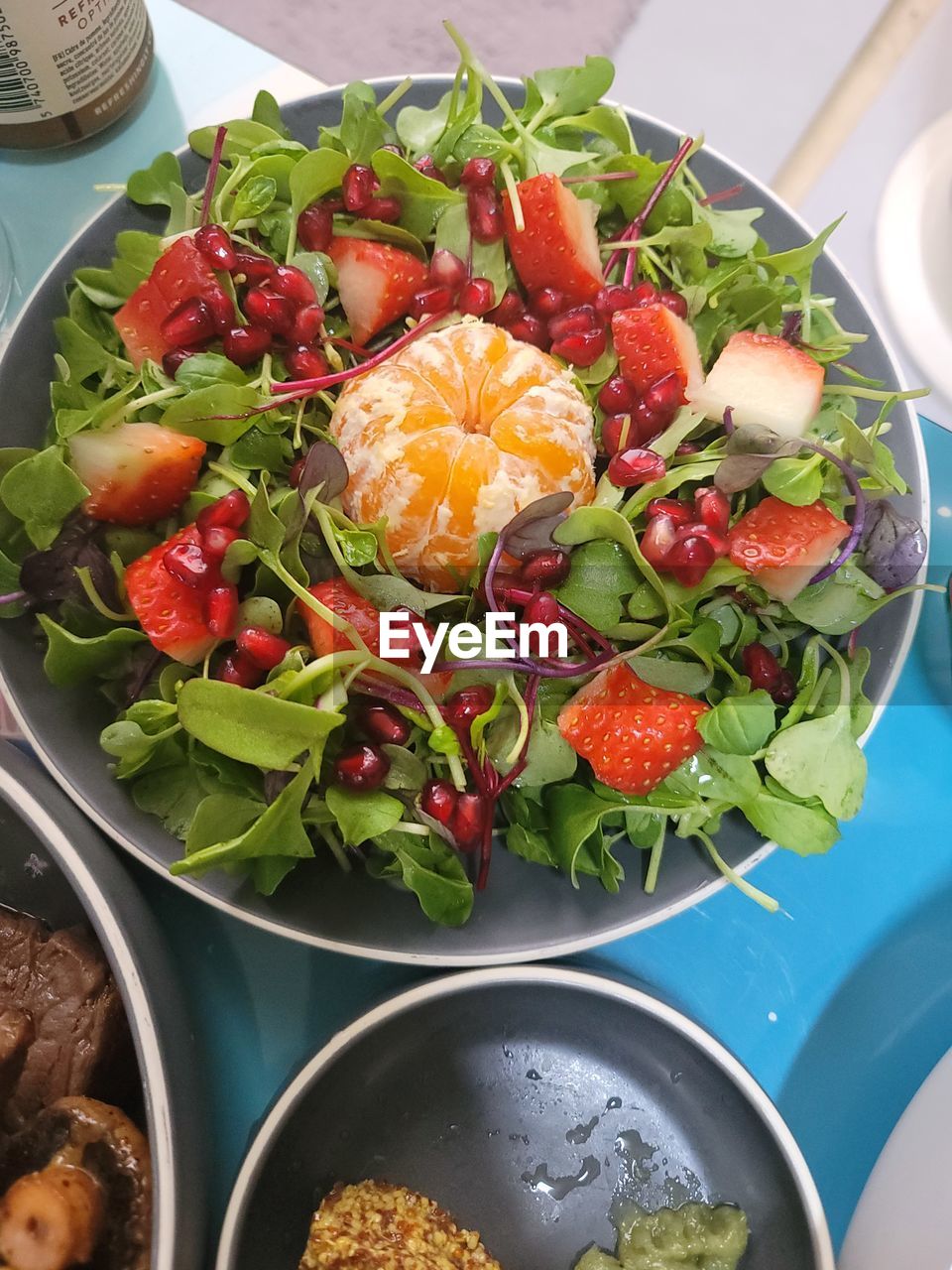 high angle view of food in bowl on table