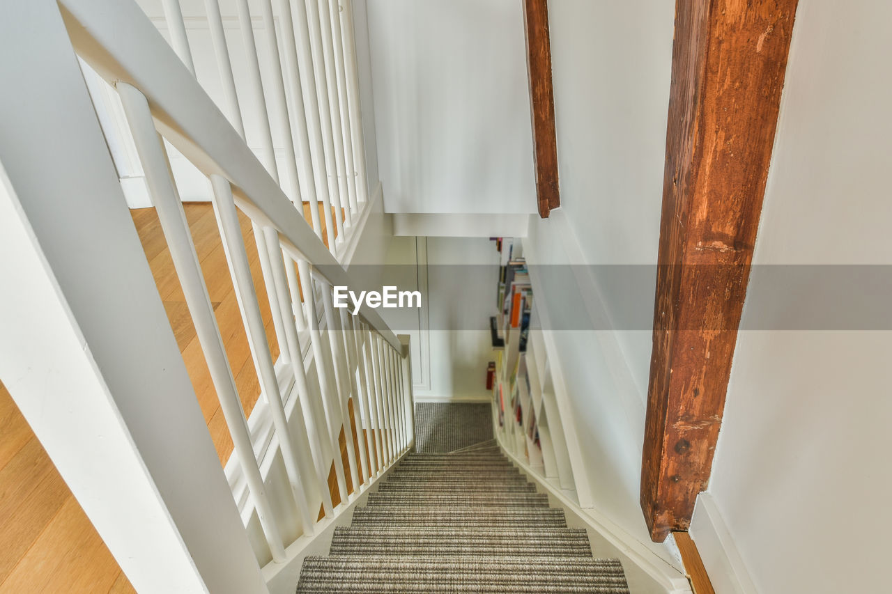 High angle view of staircase at home