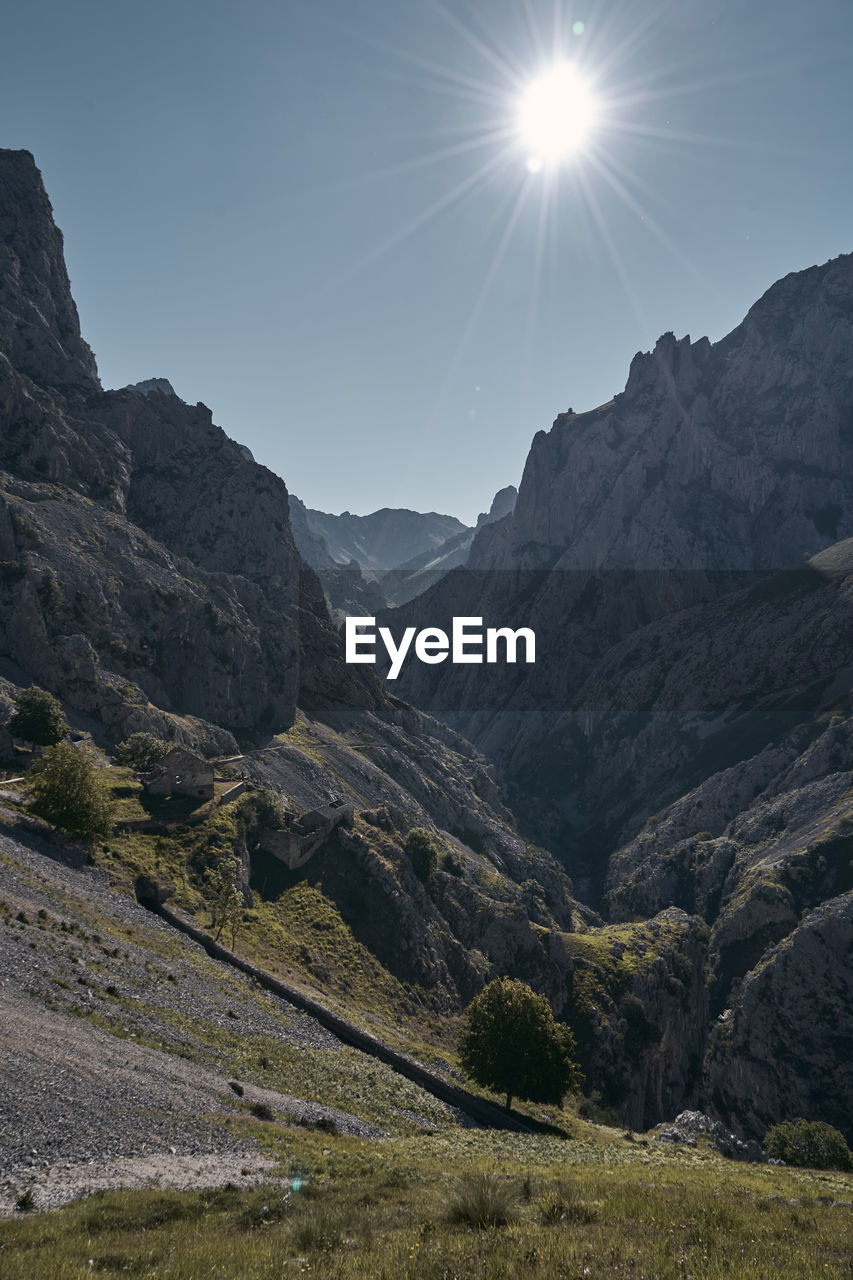 Scenic view of mountains against clear sky