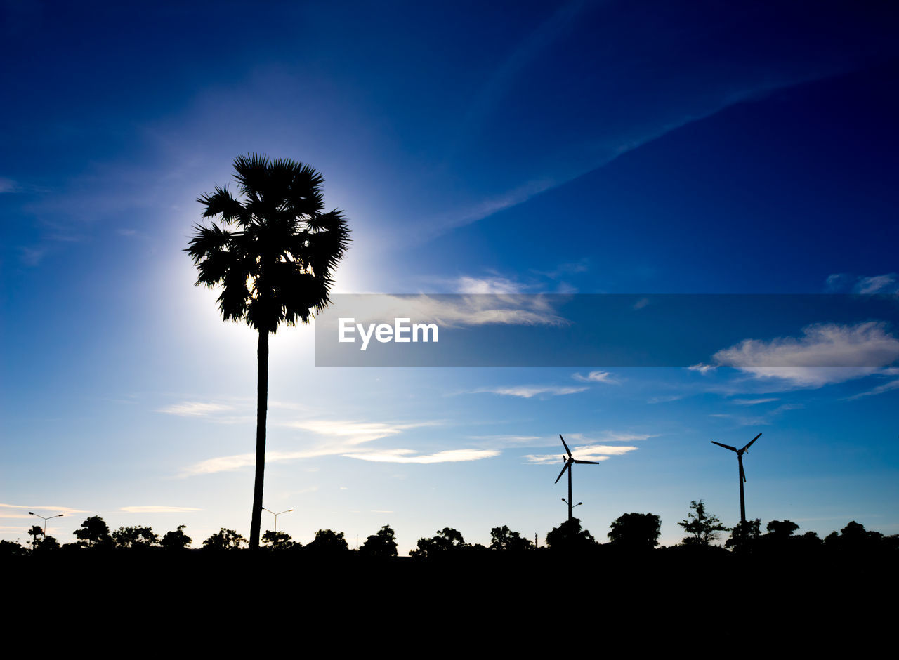 SILHOUETTE PALM TREES AGAINST SKY AT SUNSET