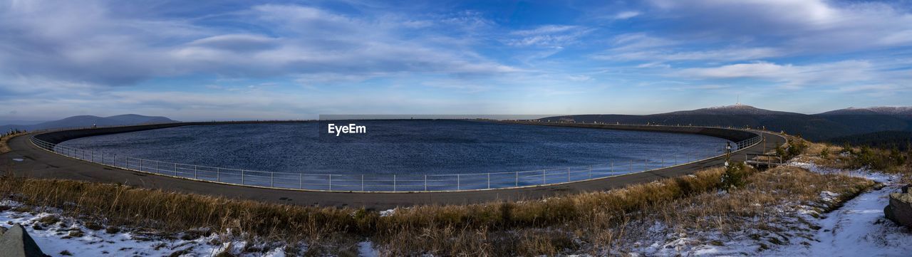 PANORAMIC VIEW OF SEA AND MOUNTAIN AGAINST SKY