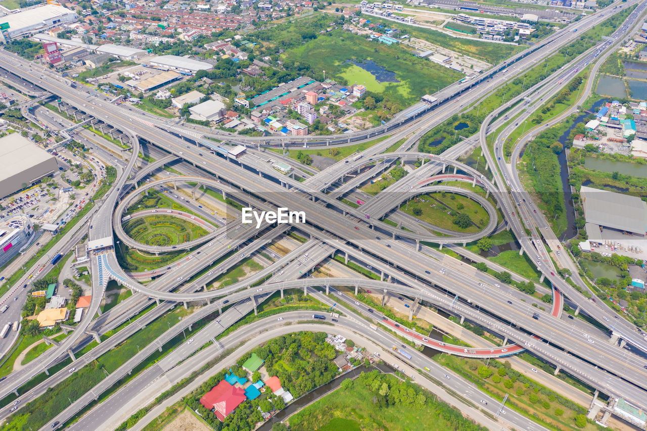 Aerial view of freeway in city