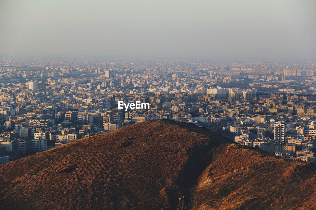 High angle view of cityscape against sky