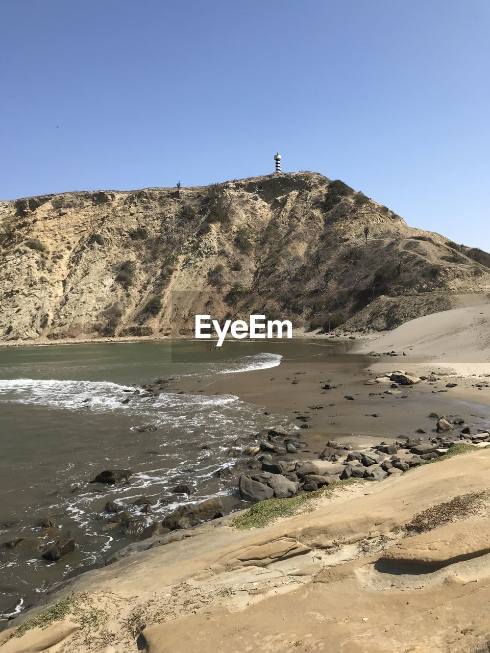 Scenic view of beach against clear sky