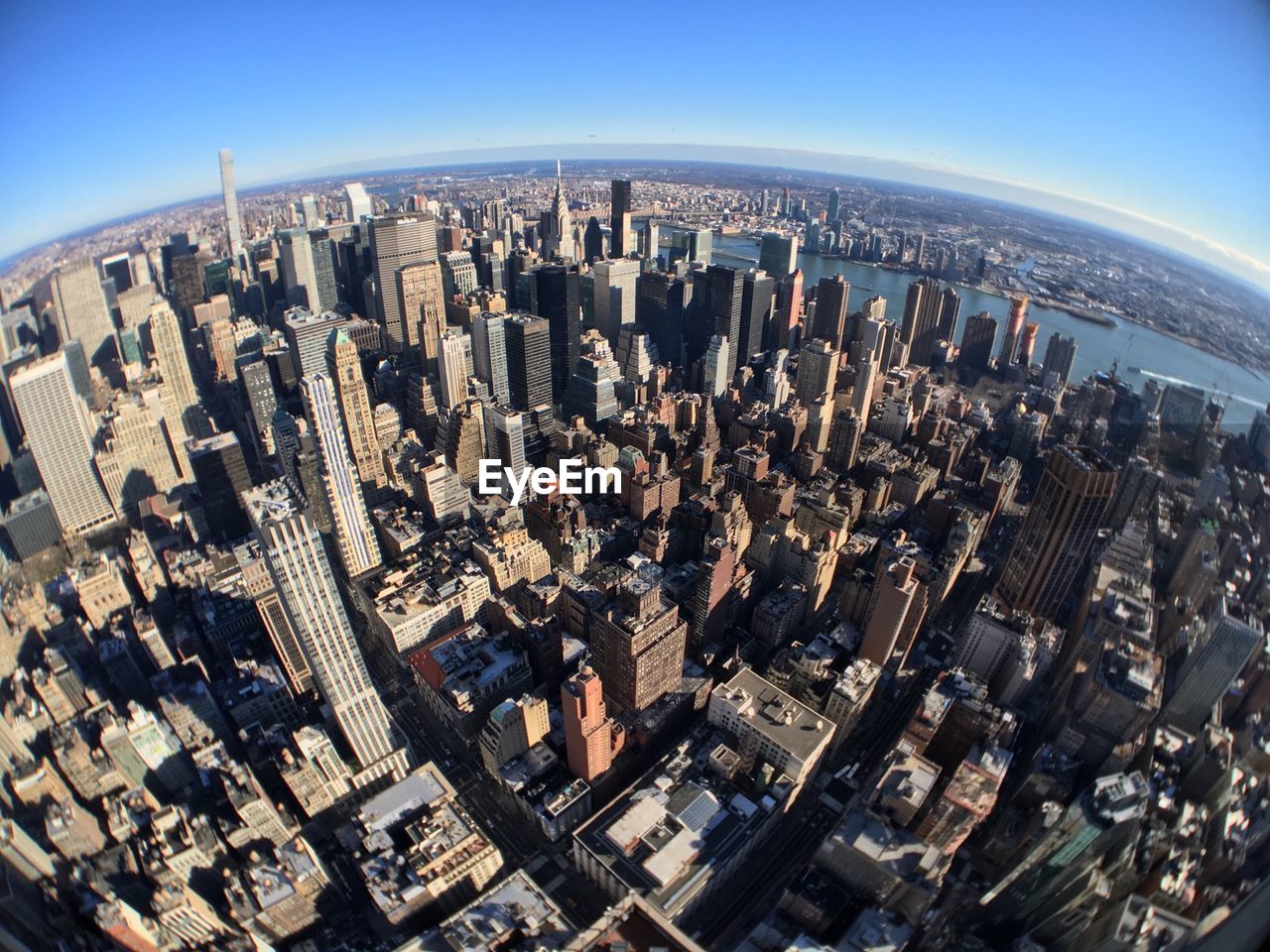 Fish-eye view of cityscape