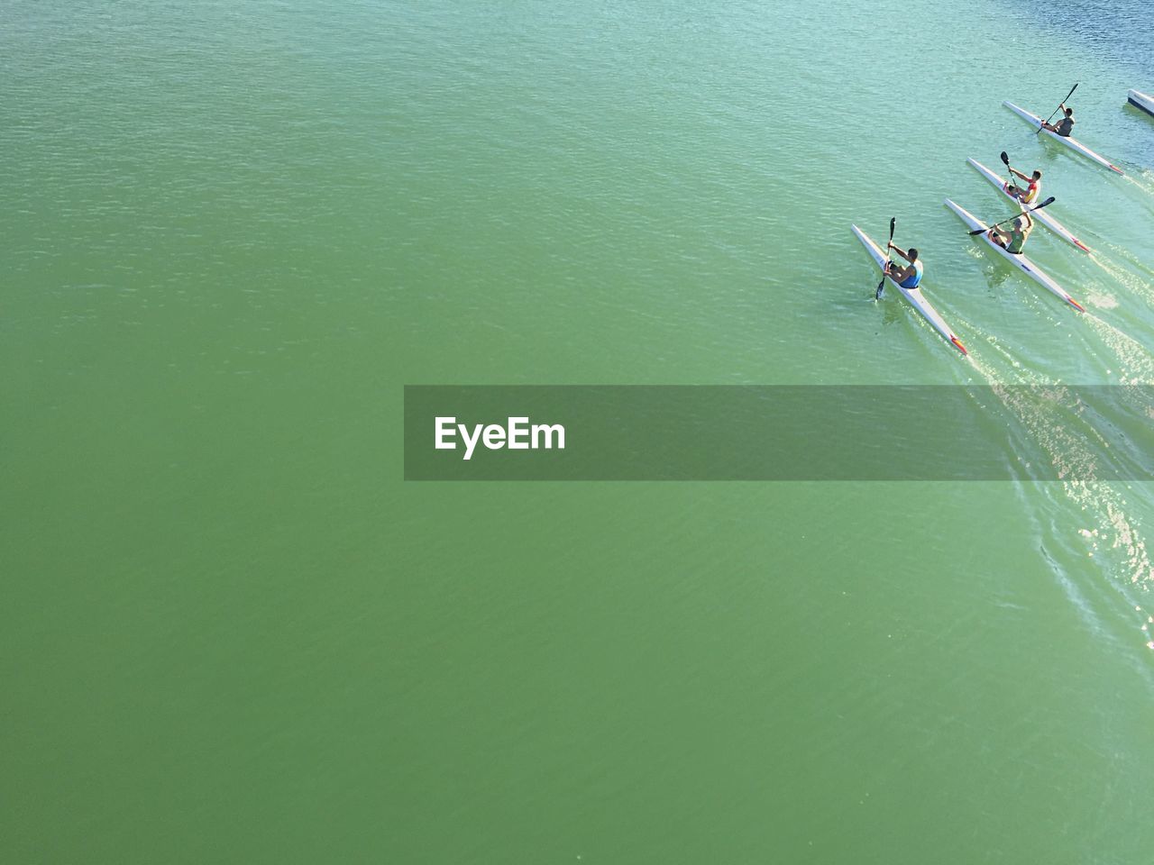 High angle view of people on kayak in sea