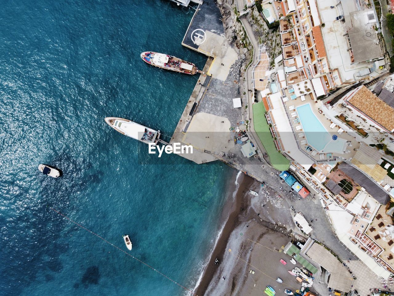 High angle view of boats in sea