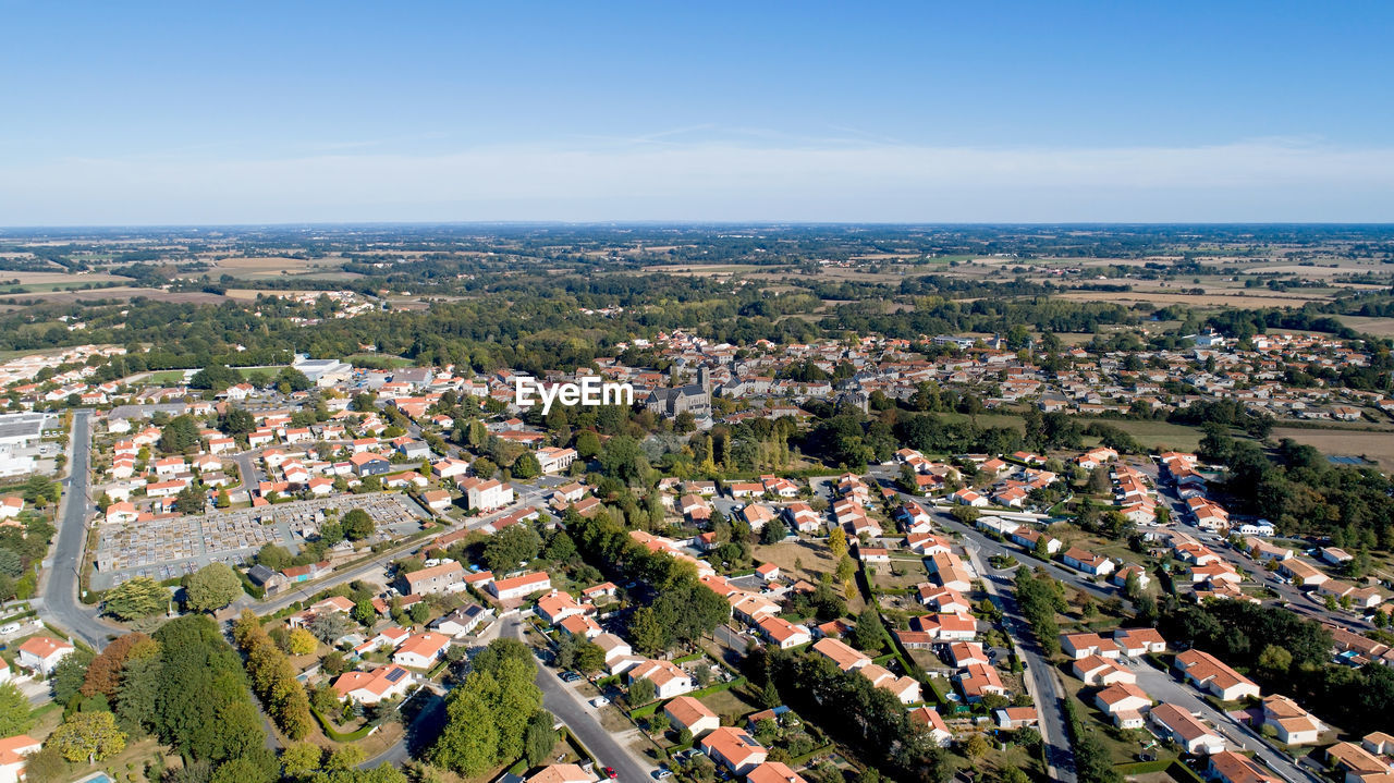 High angle view of townscape against sky