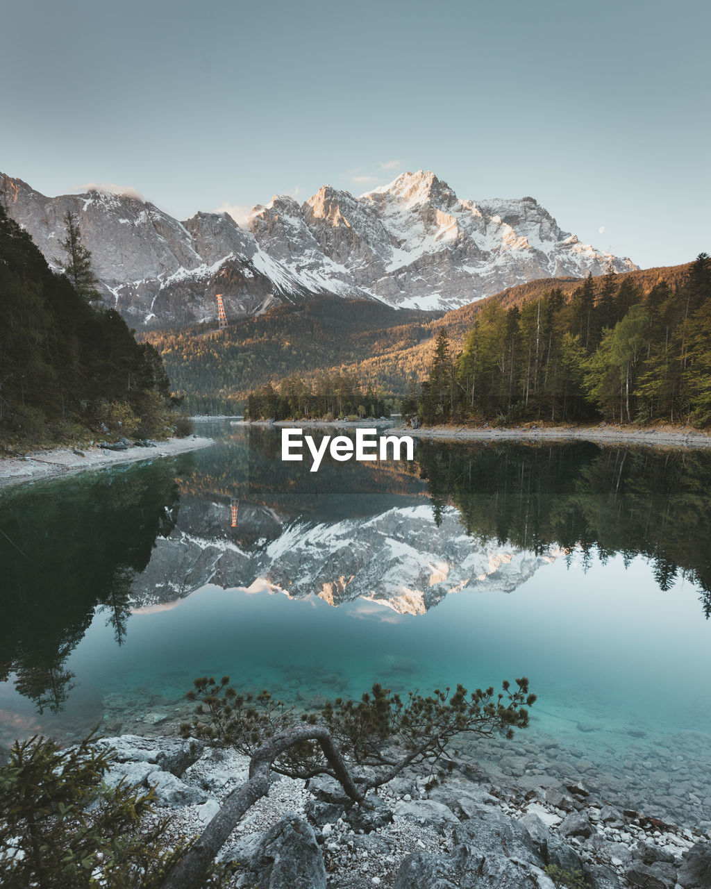 Crystal clear morning at lake eibsee in germany.