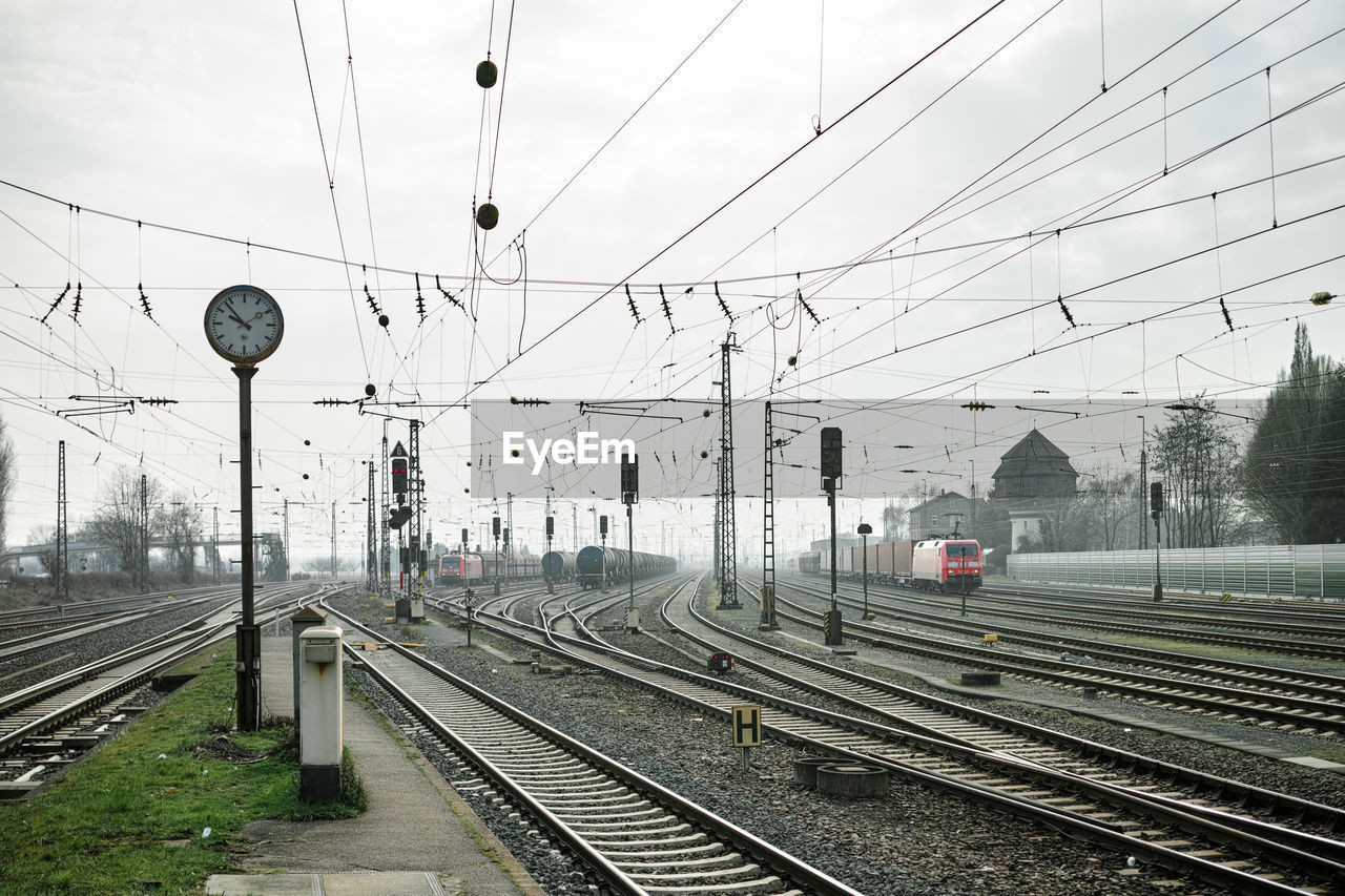 Railroad tracks on railroad station platform