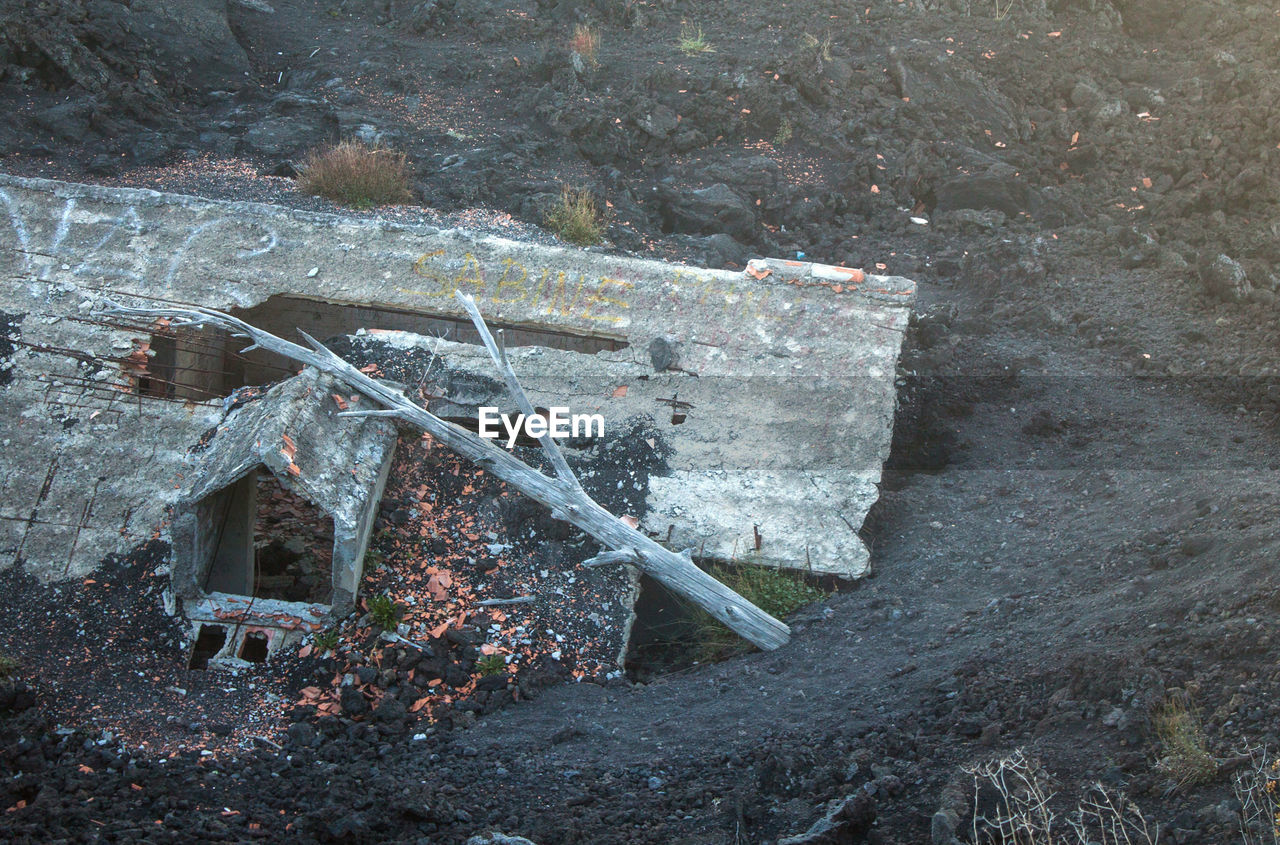 High angle view of abandoned building at mt etna
