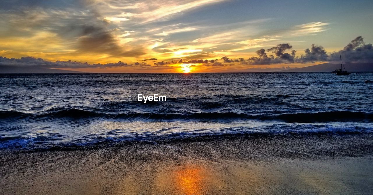 SCENIC VIEW OF BEACH DURING SUNSET