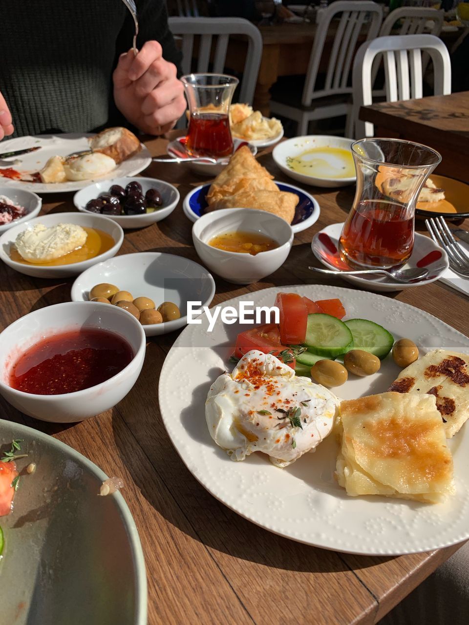 High angle view of breakfast served on table