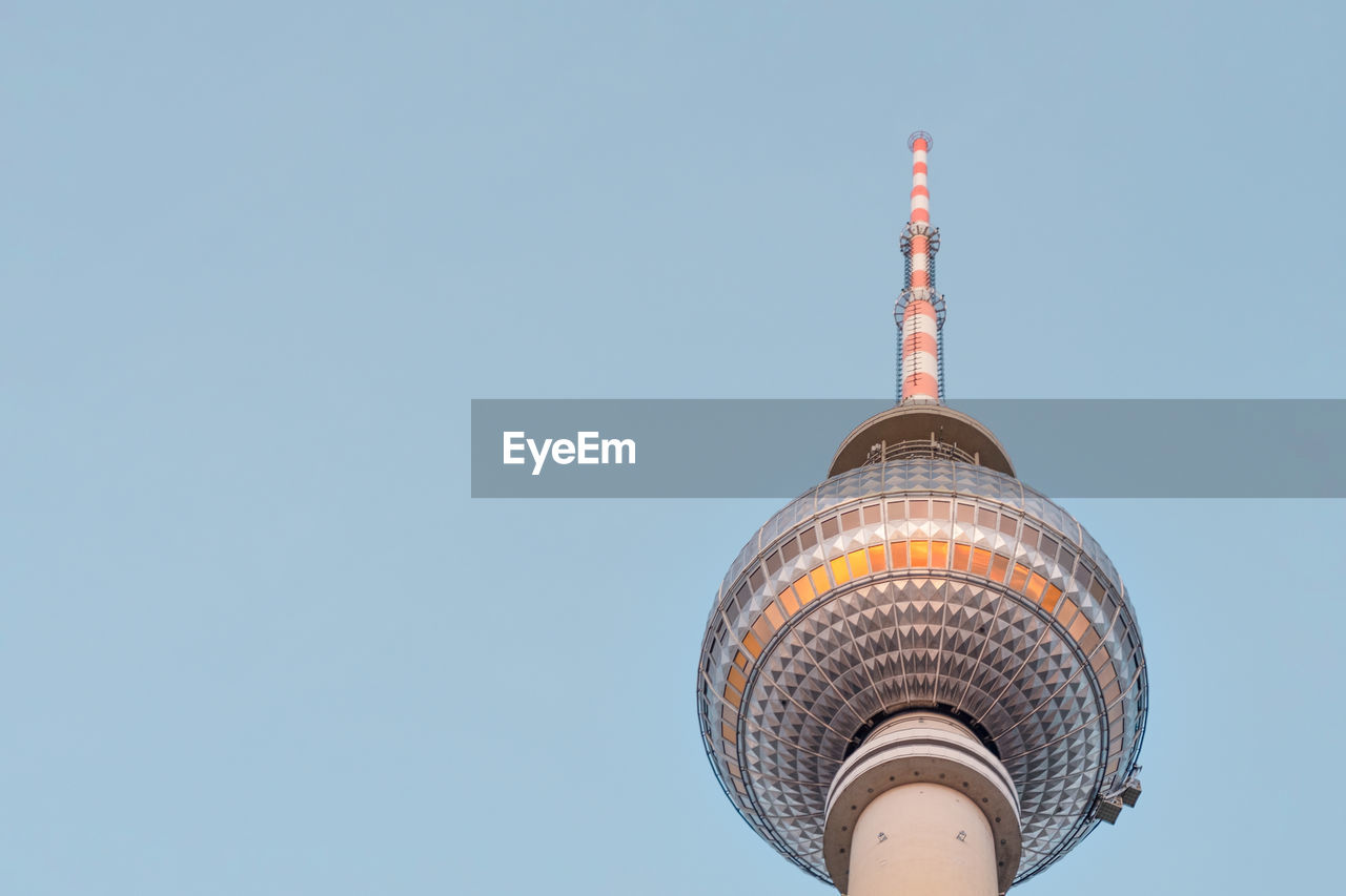 Low angle view of berlin tv tower against clear sky