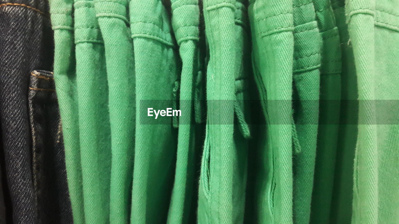 Full frame shot of green fabric for sale