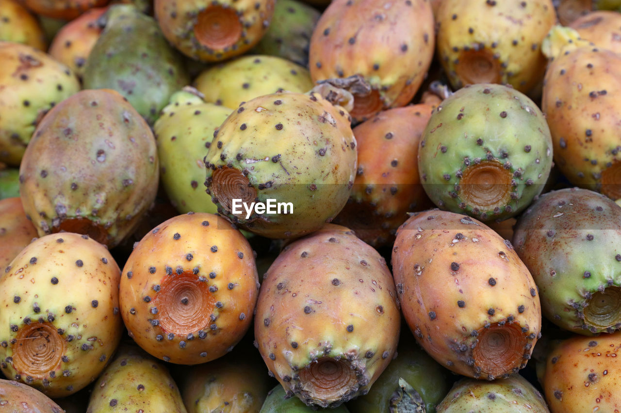 Close-up of prickly pears for sale in market