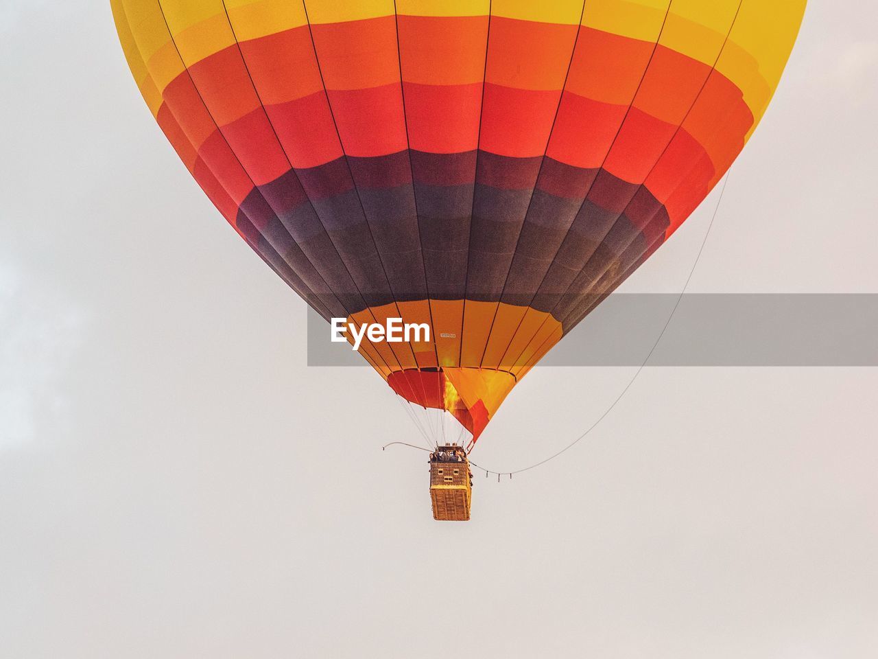 Low angle view of hot air balloon in clear sky