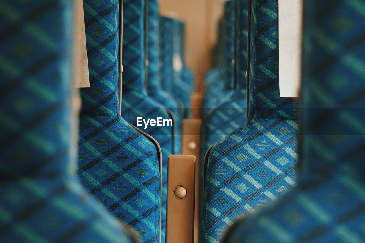 Close up of train seats
