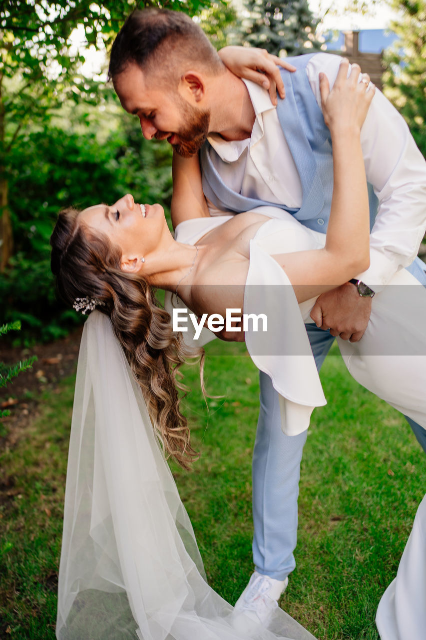 Bride and groom dancing