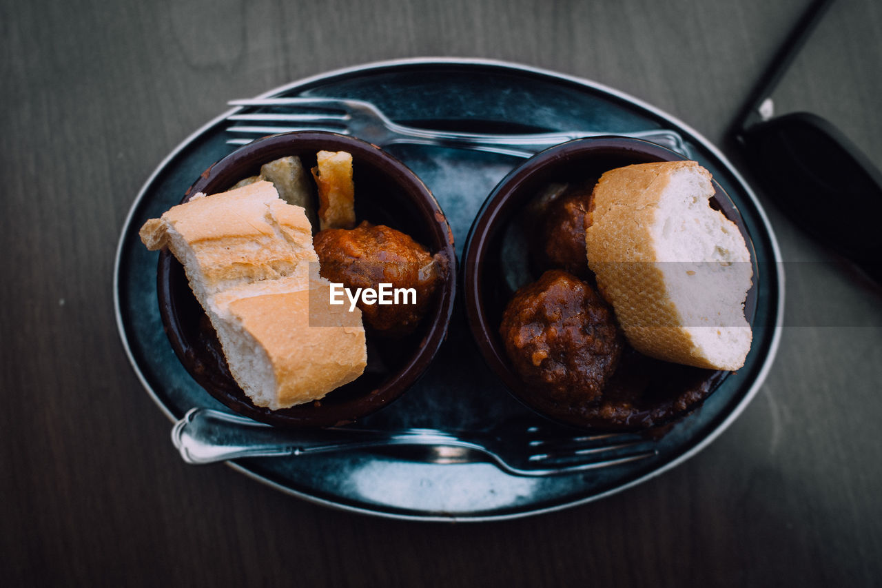 Close-up of food served on tray