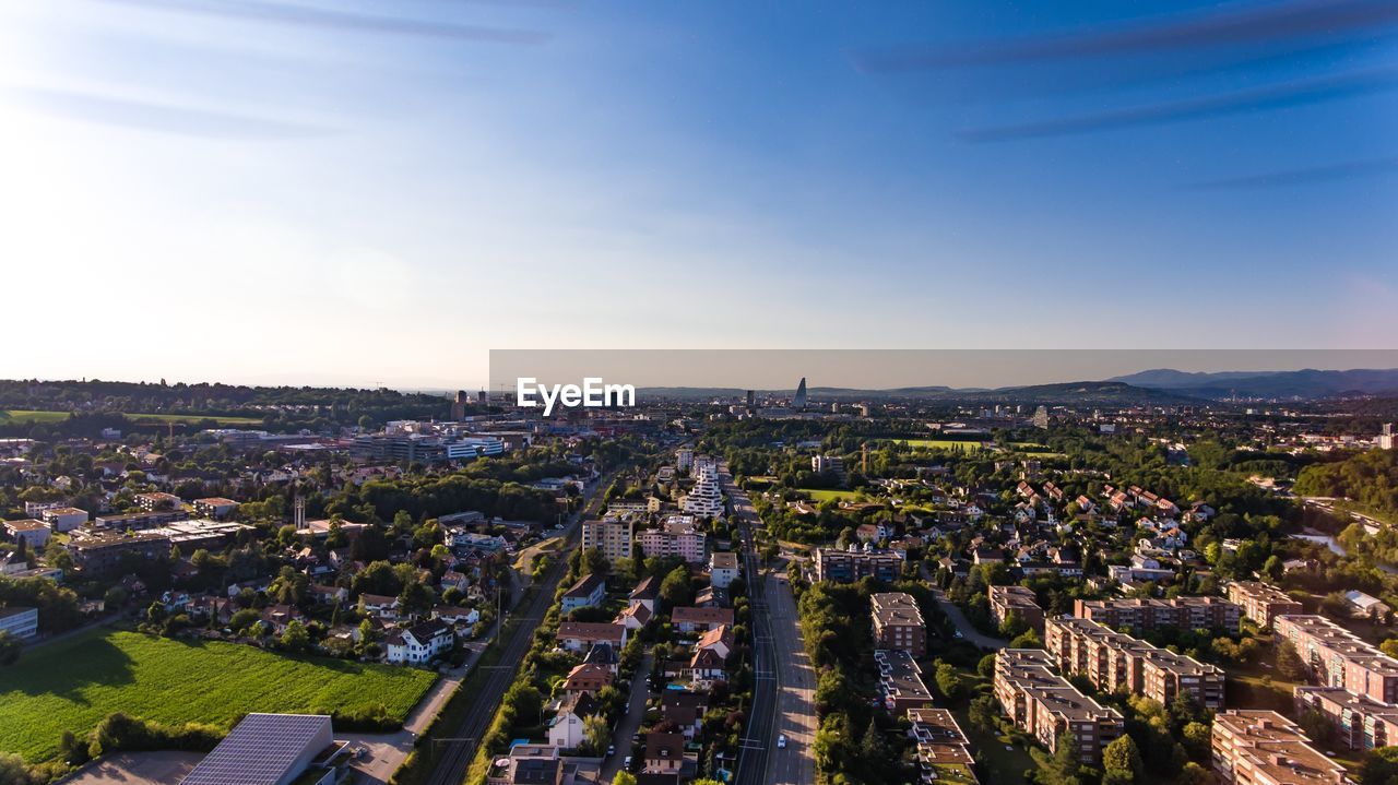 High angle view of city against sky