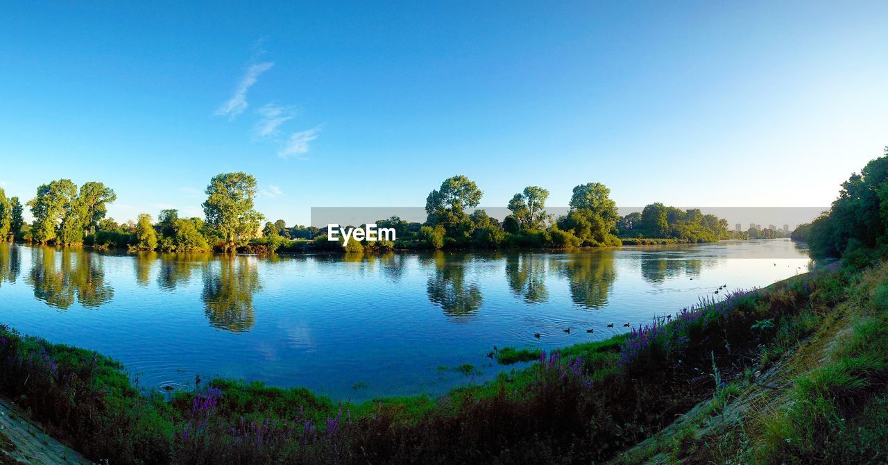 water, reflection, nature, tree, sky, plant, scenics - nature, environment, lake, beauty in nature, landscape, tranquility, blue, land, no people, travel destinations, travel, tranquil scene, body of water, forest, outdoors, clear sky, morning, tourism, panoramic, tropical climate, non-urban scene, dusk, reservoir, day, trip, shore, idyllic, summer, vacation, cloud