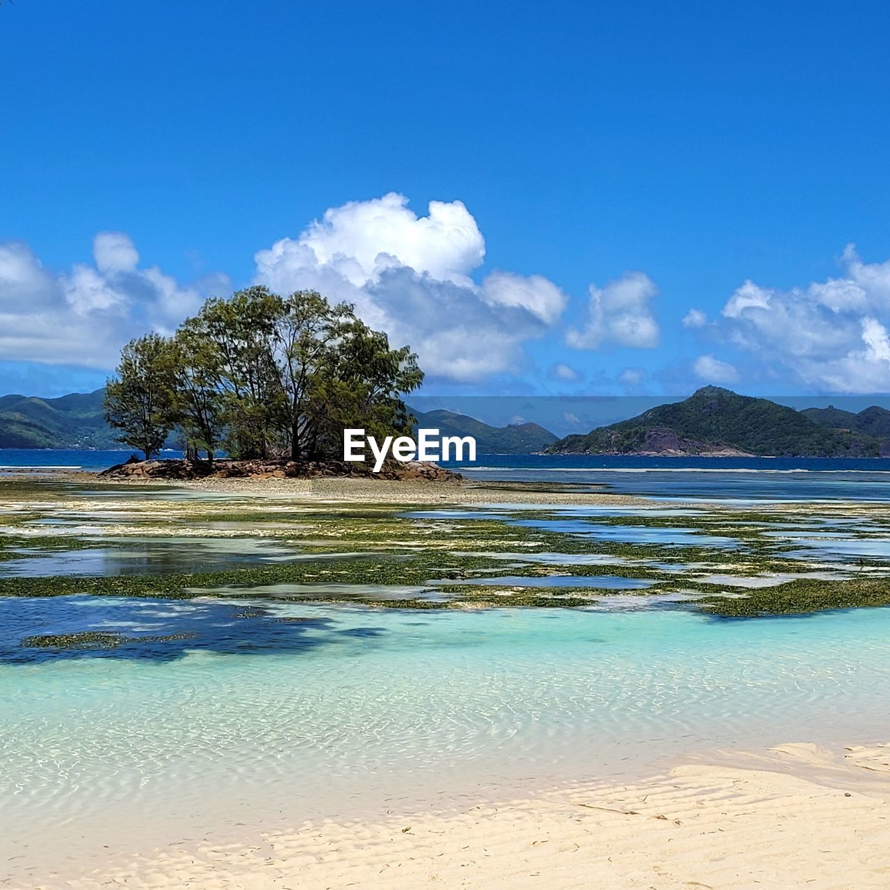 Scenic view of lake against sky at seychelles 