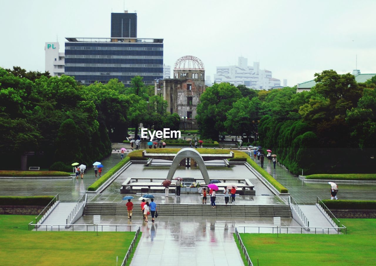 High angle view of people walking at hiroshima peace memorial
