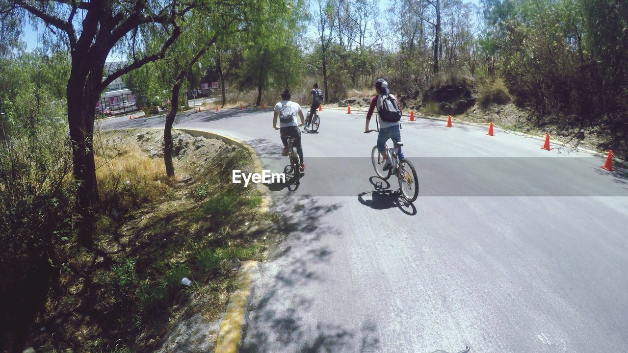 People riding bicycles on road