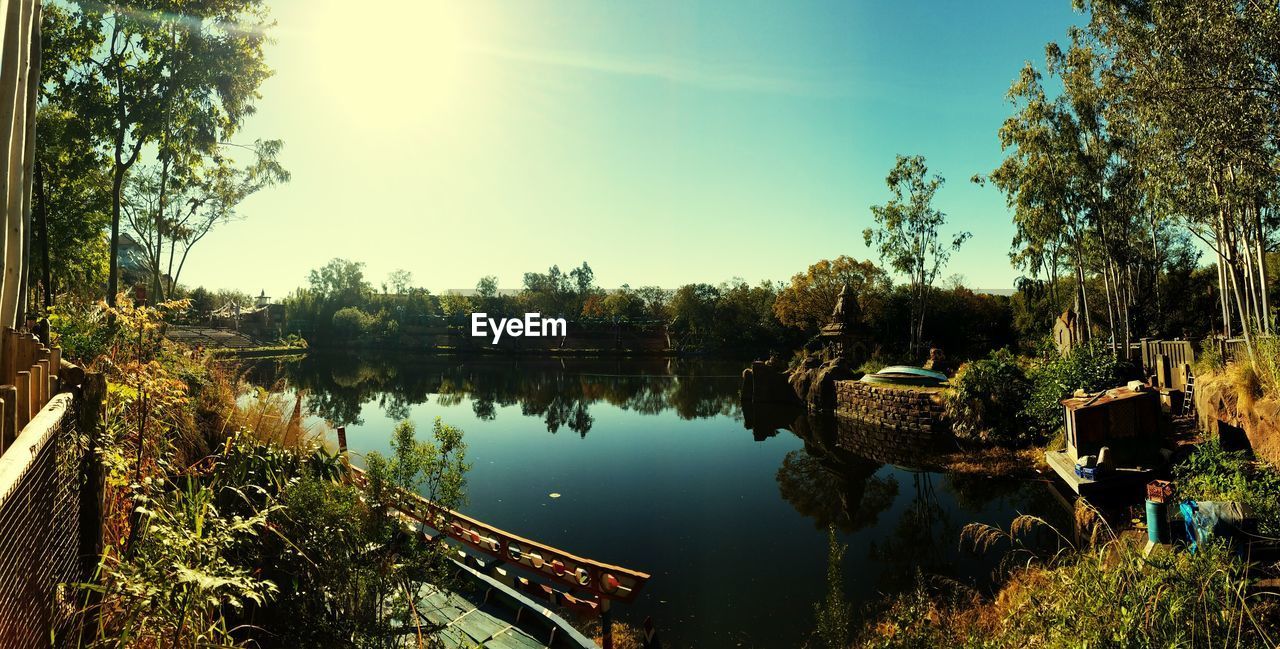 Panoramic view of lake against sky during sunset