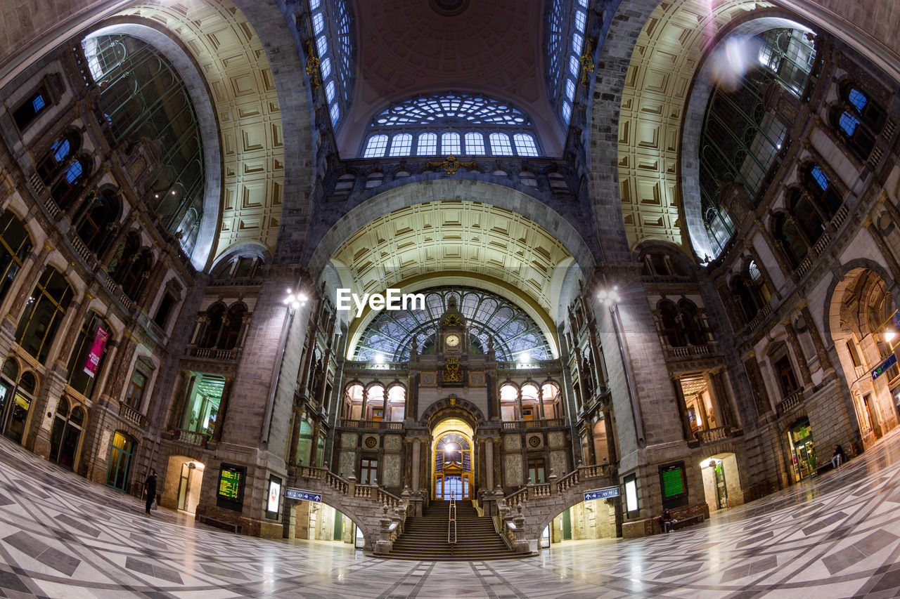 Interior of illuminated building in city